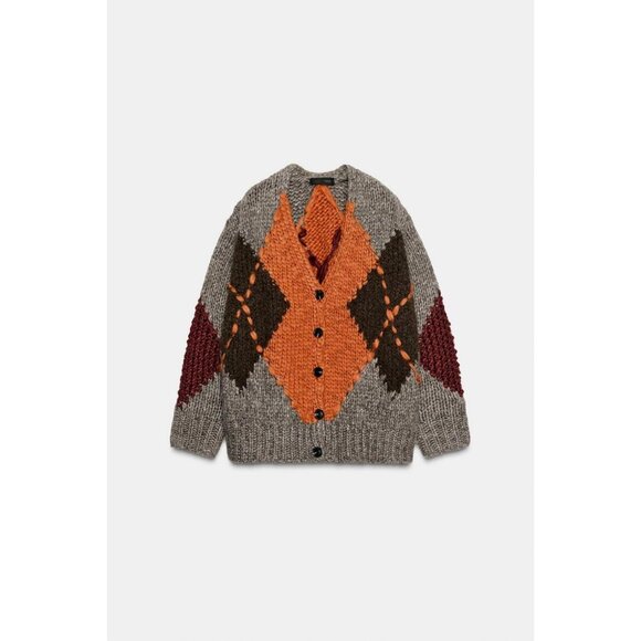 ZARA DIAMOND KNIT CARDIGAN - Picture 1 of 4